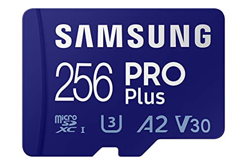 SAMSUNG Pro Plus Micro SD Memory Card + Adapter, 256GB microSDXC, Up to 160MB/s UHS-I, U3, A2, V30Full HD & 4K UHD, Expanded Storage for Phone, Gaming, Tablet, MB-MD256KA/AM