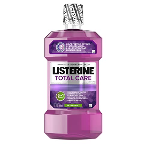 Listerine Total Care Anticavity Fluoride Mouthwash, 6 Benefits in 1 Oral Rinse Helps Kill 99% of Bad Breath Germs, Prevents Cavities, Strengthens Teeth, ADA-Accepted, Fresh Mint, 1 L