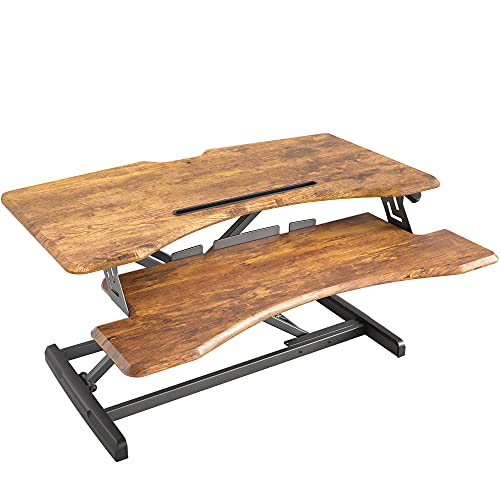 FEZIBO Standing Desk with Height Adjustable 34 Inches Standing Desk Converter Stand up Riser Tabletop Workstation Fits Dual Monitor Rustic Brown