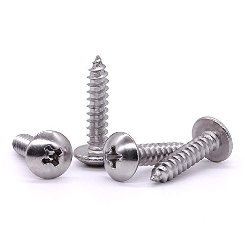 #4 x 1/2" (100 PCS) Truss Head Wood Screw Sheet Metal Screw, Self Tapping, Phillips Drive, 18-8 Stainless Steel 304, Brgiht Finish