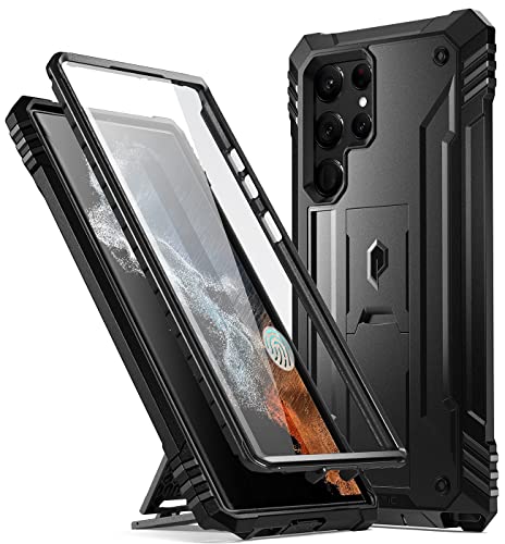 Poetic Revolution Case for Samsung Galaxy S22 Ultra 5G 6.8" (2022), Built-in Screen Protector Work with Fingerprint ID, Full Body Rugged Shockproof Protective Cover Case with Kickstand, Black