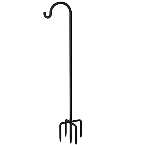 FEED GARDEN Adjustable Shepherds Hook Bird Feeder Pole with 7 Prongs Base, 76 Inch Tall Heavy Duty Outdoor Garden Poles for Hanging Bird Feeders, Plant Baskets, Black (1 Pack)