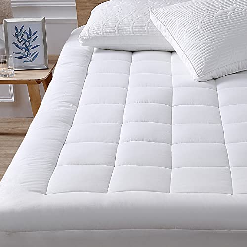 Queen Mattress Pad Cover Cooling Mattress Topper Pillow Top Cotton Top with Down Alternative Fill (8-21 Fitted Deep Pocket Queen Size)