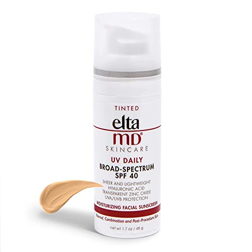 EltaMD UV Daily SPF 40 Tinted Sunscreen Moisturizer Face Lotion, Tinted Sunscreen with Hyaluronic Acid, Broad Spectrum Hydrating Sunscreen, Non Greasy, Sheer, Mineral-Based, 1.7 oz Pump