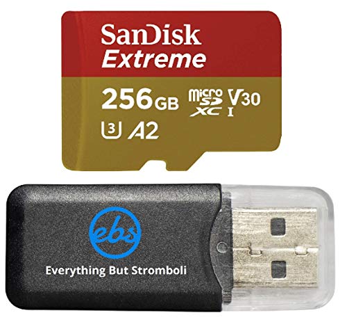 SanDisk Extreme 256GB MicroSD Card for Mavic Mini 2 DJI Drone Flycam - Class 10 4K UHD U3 A2 V30 SDXC (SDSQXA1-256G-GN6MN) Bundle with (1) Everything But Stromboli MicroSDXC Memory Card Reader