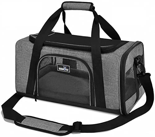 Wakytu TSA Approved Pet Carrier for Small Cats Dogs, Dog Carrier Travel Bag with Adequate Ventilation, 5 Mesh Windows, 3 Entrance, Locking Safety Zippers, Padded Shoulder and Carrying Strap, Small