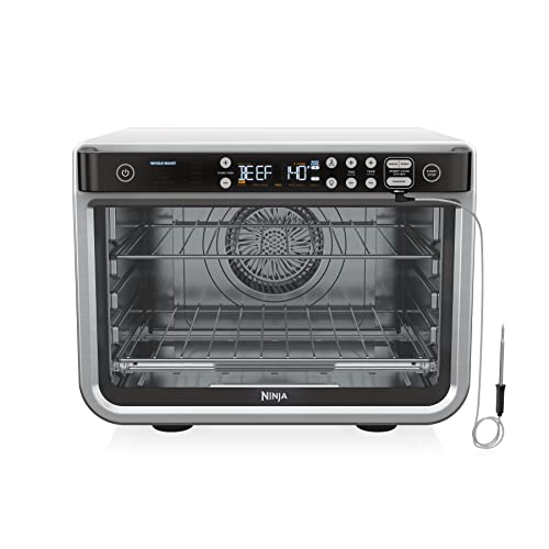 Ninja DT251 Foodi 10-in-1 Smart XL Air Fry Oven, Bake, Broil, Toast, Air Fry, Roast, Digital Toaster, Smart Thermometer, True Surround Convection up to 450F, includes 6 trays & Recipe Guide, Silver