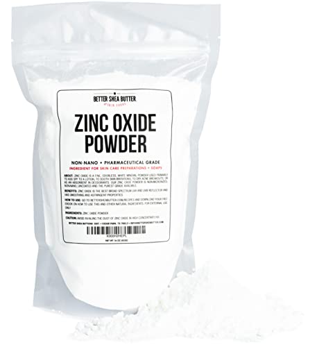 Zinc Oxide Powder | Uncoated, Non-Nano | Pure, Pharmaceutical Grade | for DIY Sunscreen Lotion | UVA and UVB Protection | Use for DYI Rash, Eczema and Diaper Creams | 1 lb by Better Shea Butter