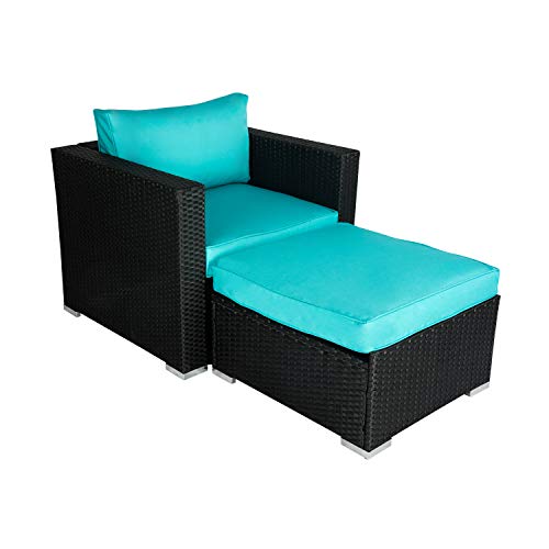 Wicker Furniture Single Chair with Ottoman, Black PE Wicker Additional Seats for Sectional Sofa