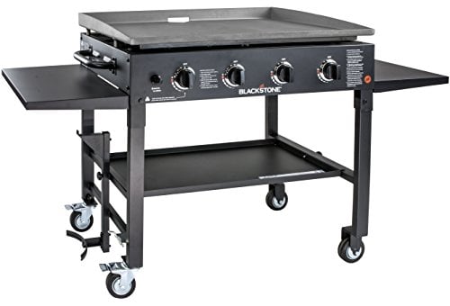 Blackstone 1554 Cooking 4 Burner Flat Top Gas Grill Propane Fuelled Restaurant Grade Professional 36 Outdoor Griddle Station with Side Shelf, 36 Inch, Black