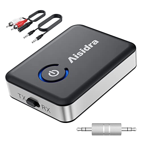 Aisidra Bluetooth Transmitter Receiver V5.0 Bluetooth Adapter for Audio, 2-in-1 Bluetooth AUX Adapter for TV/Car/PC/MP3 Player/Home Theater/Switch, Low Latency, Pairs 2 Devices Simultaneously