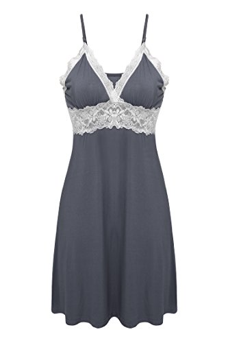 Ekouaer Nightdress Womens Lace Chemise,Viscose-gray,Large