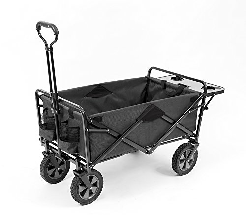 MacSports Collapsible Outdoor Utility Wagon with Folding Table and Drink Holders, Gray