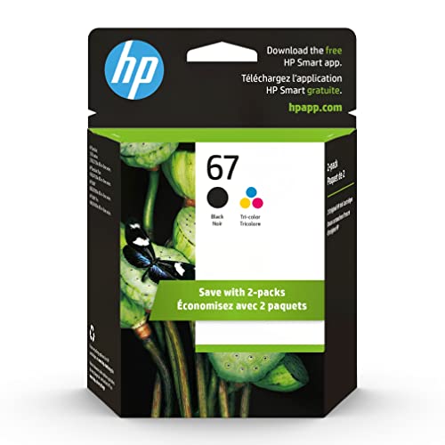 Original HP 67 Black/Tri-color Ink Cartridges (2-pack) | Works with HP DeskJet 1255, 2700, 4100 Series, HP ENVY 6000, 6400 Series | Eligible for Instant Ink | 3YP29AN