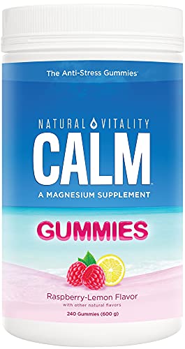 Natural Vitality Calm, Magnesium Citrate Supplement, Anti-Stress Gummies, Raspberry-Lemon 240 Gummies (Packaging May Vary)