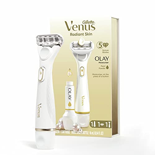 Gillette Venus Radiant Skin Moisturizing Womens Razor For Dry And Sensitive Skin With Olay Moisturizer Dispenser, 1 Serum, And 1 Razor Blade Refill
