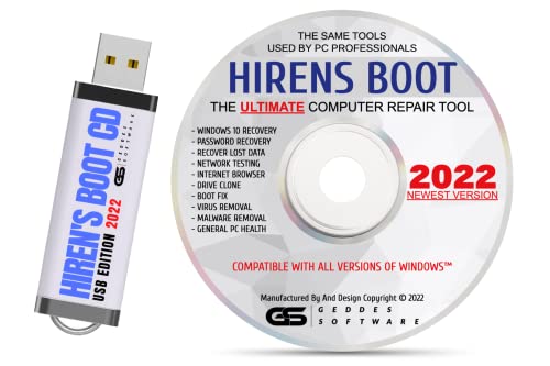 Hiren's Boot CD USB Set NEW 2022 Edition PE x64 bit Software Repair Tools Suite Hirens Latest Version 16.3 Best PC Computer Repair Recovery Win 11 10, 7, 8, 8.1 and Win XP Includes Both DVD and USB