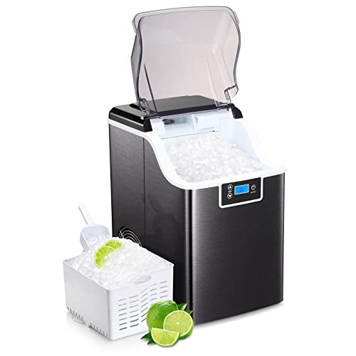 Antarctic Star Portable Nugget Ice Maker Machine for Countertop, Automatic 44lbs in 24 Hours,Electric Ice Making Machine with Ice Scoop, Self-Cleaning, LED Display, for Home,Kitchen,OfficeBlack