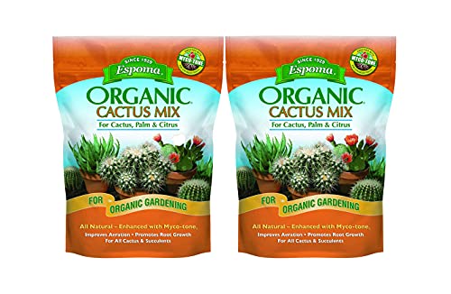 Espoma Organic Cactus Potting Soil Mix, Natural & Organic Soil for Cactus, Succulent, Palm, and Citrus Grown in containers Both Indoors and Outdoors, 8 qt, Pack of 2