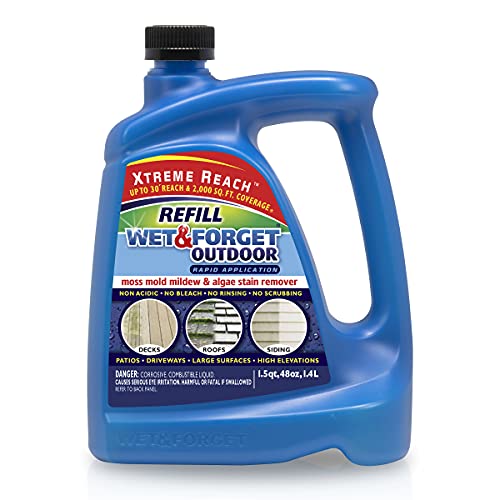 Wet & Forget Outdoor Moss, Mold, Mildew, & Algae Stain Remover Multi-Surface Cleaner, Xtreme Reach Hose End Refill, 48 Fluid Ounces