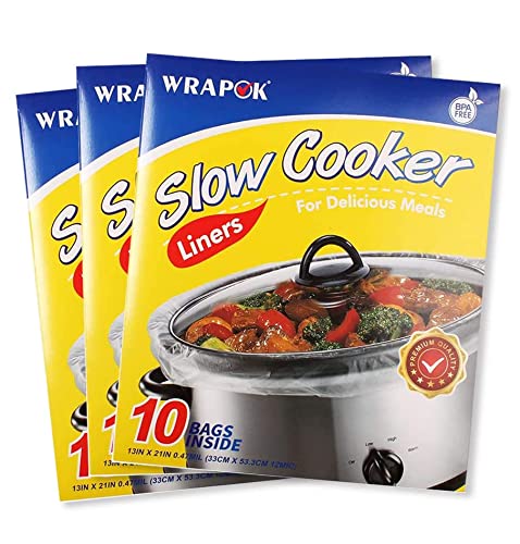 YESLAU Slow Cooker Liners BPA Free Crockpot Liner for Oval or Round Pot, Large Size 13 x 21 Inch, Fits 3 to 8.5 Quarts - 3 counts (30 Bags Total)