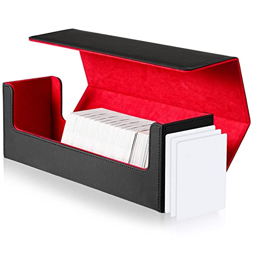 MTG Desk Box 400 Card Desk Box Card Storage Box Magnetic Deck Box PU Leather Deck Box for Trading Card Games 12.2 x 4.4 x 3.74 Inches (Black and Red)