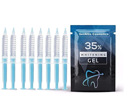 Eight (8) Huge 10mL Syringes SenAllis Cosmetics Teeth Whitening Gel, 80mL 35% Gel Syringes, Fast & More Effective Than Teeth Whitening Strips, Refills Gel Compatible with Most Teeth Whitening Kits