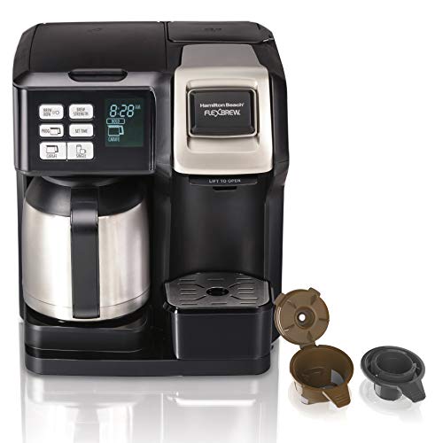 Hamilton Beach FlexBrew Trio 2-Way Single Serve Coffee Maker & Full 10c Pot, Compatible with K-Cup Pods or Grounds, Combo, Black and Stainless