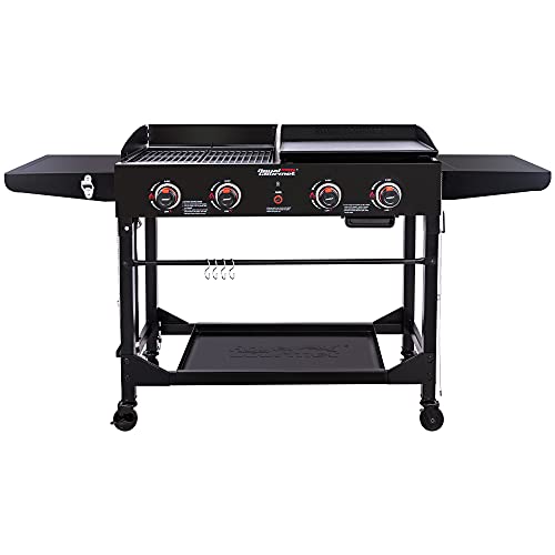 Royal Gourmet GD402 4-Burner Portable Propane Gas Grill and Griddle Combo with Folding Legs and Side Table, Black