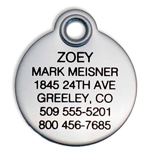 LuckyPet Pet Tags: SUPERTAG - Stainless Steel & Reflective - Dog & Cat ID Tag - with Owner Alert Pet Recovery Service - Includes Firefighter Sticker - Shape: Round, Size: Small