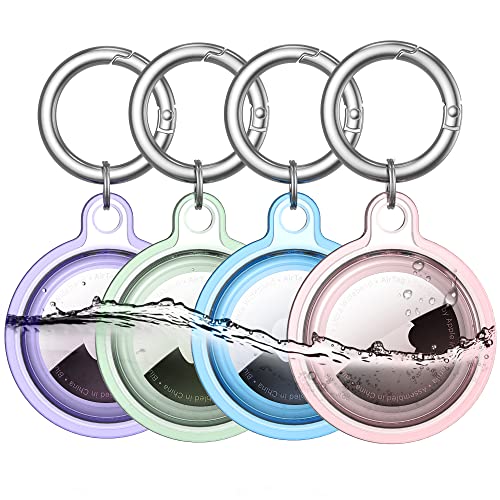 Waterproof Airtag Holder, DDJ 4 Pack Apple Airtag Keychain, AirTag Case for Dog Collar, Luggage, Keys, Full Body Anti-Scratch Protective (4 Colors)