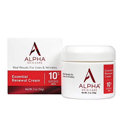 Alpha Skin Care Essential Renewal Cream | Anti-Aging Formula | 10% Glycolic Alpha Hydroxy Acid (AHA | 2 Oz, Red , White