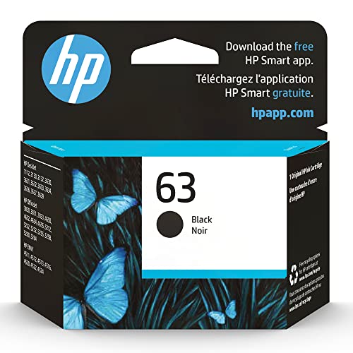 Original HP 63 Black Ink Cartridge | Works with HP DeskJet 1112, 2130, 3630 Series; HP ENVY 4510, 4520 Series; HP OfficeJet 3830, 4650, 5200 Series | Eligible for Instant Ink | F6U62AN