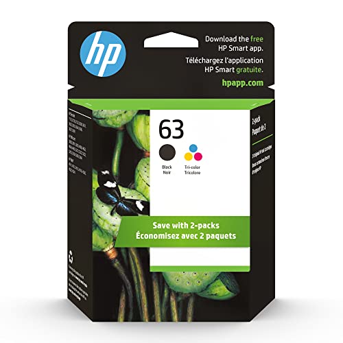 Original HP 63 Black/Tri-color Ink (2-pack) | Works with HP DeskJet 1112, 2130, 3630 Series; HP ENVY 4510, 4520 Series; HP OfficeJet 3830, 4650, 5200 Series | Eligible for Instant Ink | L0R46AN