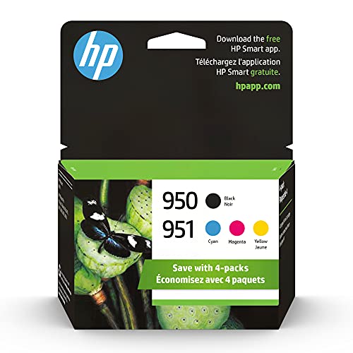 Original HP 950 Black/951 Cyan, Magenta, Yellow Ink Cartridges (4-pack) | Works with HP OfficeJet 8600, OfficeJet Pro 251dw, 276dw, 8100, 8610, 8620, 8630 Series | Eligible for Instant Ink | X4E06AN