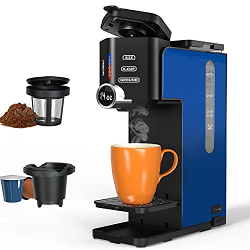 GREECHO Pod Coffee Maker Single Cup K-cup, 3-In-1 Brews K-Cup, Ground and Intenso Single-serve Brewers, 6-14 Oz Volume & Digital Display with 48 Oz Reservoir BPA-free Coffee Maker, Brillant Blue