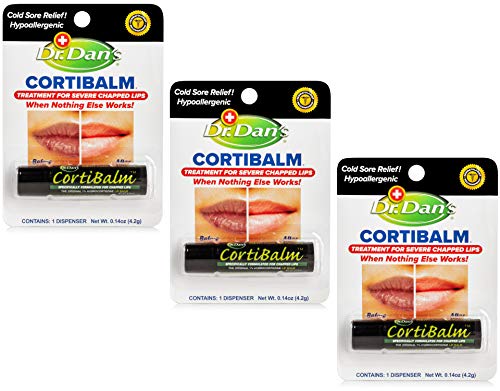 Dr. Dan's Cortibalm -3 Pack -for Dry Cracked Lips - Healing Lip Balm for Severely Chapped Lips- Designed for Men, Women and Children