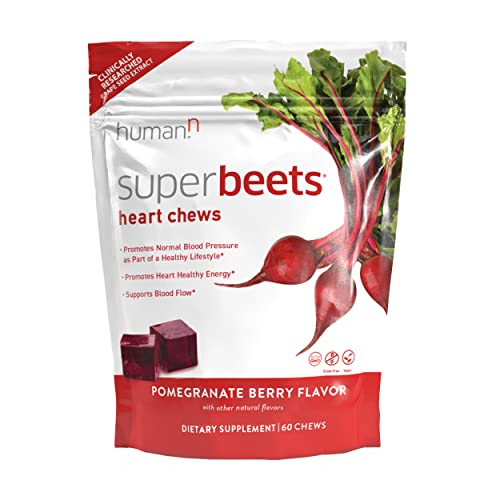 humanN SuperBeets Heart Chews - Nitric Oxide Production and Blood Pressure Support - Grape Seed Extract & Non-GMO Beet Energy Chews - Pomegranate Berry Flavor - 60 Count