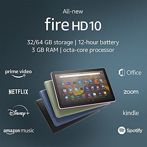 Fire HD 10 tablet, 10.1", 1080p Full HD, 32 GB, latest model (2021 release), Lavender
