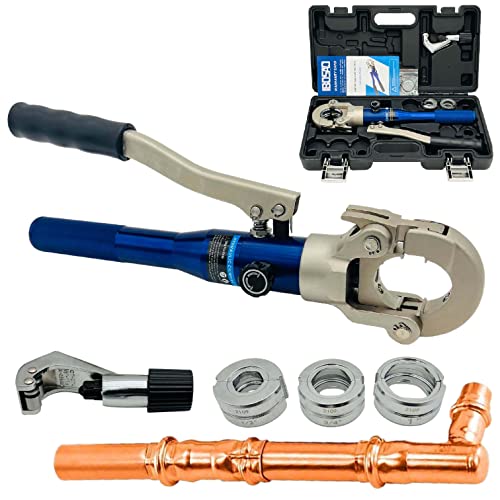 IBOSAD Copper Tube Fittings Hydraulic Pipe Crimping Tool with 1/2",3/4" and 1" Jaw Copper Pipe Propress Crimper Pressing Pliers, with Pipe Cutter