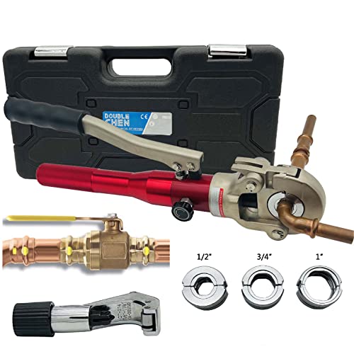 DOUBLE CHEN Copper Tube Fittings Hydraulic Pipe Crimping Tool with 1/2",3/4" and 1" Jaw Copper Pipe Propress Crimper Pressing Pliers,Along with Pipe Cutter