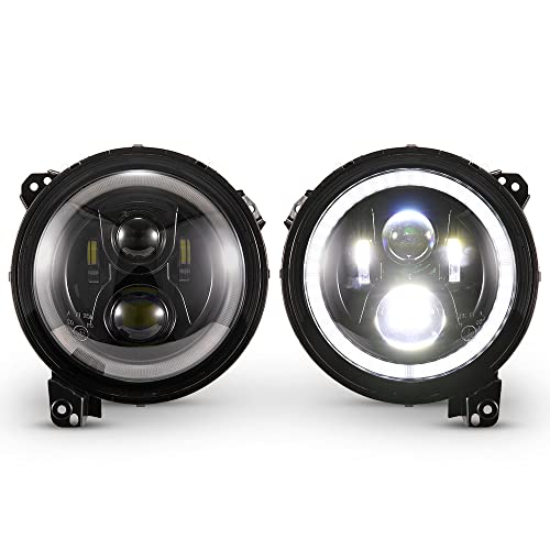 Kiwi Master 9 Inch Round LED Headlights Halo DRL for Jeep Wrangler JL 2018-2023 Jeep Gladiator JT Accessories High Low Beam Headlight with Daytime Running Lights (New Version Adjustable Screw)