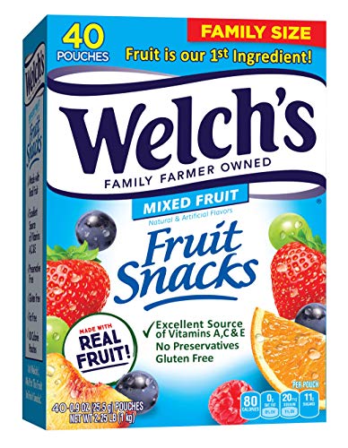 Welch's Fruit Snacks, Mixed Fruit, Gluten Free, Bulk Pack, 0.9 oz Individual Single Serve Bags 40 Count (Pack of 1)