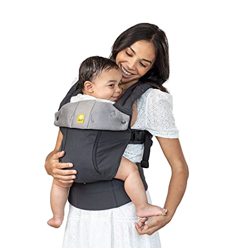 LLLbaby Complete All Seasons Ergonomic 6-in-1 Baby Carrier Newborn to Toddler - with Lumbar Support - for Children 7-45 Pounds - 360 Degree Baby Wearing - Inward & Outward Facing - Charcoal/Silver