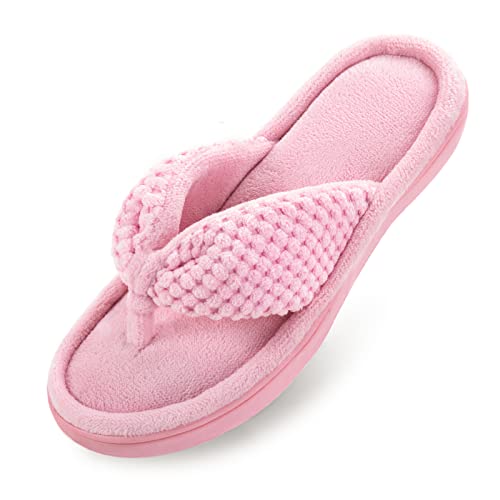 ULTRAIDEAS Women's Memory Foam Flip Flop Slipper, Ladies' Summer Spa Thong Sandal ( Pink, Size 9-10)
