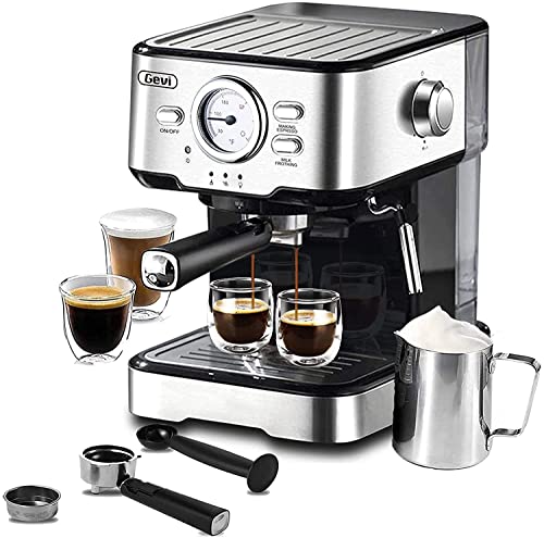 Gevi Espresso Machine 15 Bar, Expresso Coffee Machine With Milk Foaming Steam Wand, Espresso and Cappuccino Maker, 1.5L Water Tank, For Home Barista, 1100W, Black