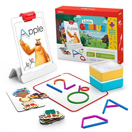 Osmo - Little Genius Starter Kit for iPad + Early Math Adventure - 6 Educational Learning Games - Ages 3-5 - Counting, Shapes, Phonics & Creativity (Osmo iPad Base Included)