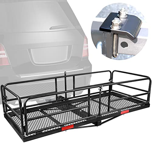 XCAR Hitch Mount Cargo Carrier Rack High Side 59" x 24" x 14" Folding Rear Luggage Basket Fits 2" Receiver for Car SUV Camping Traveling