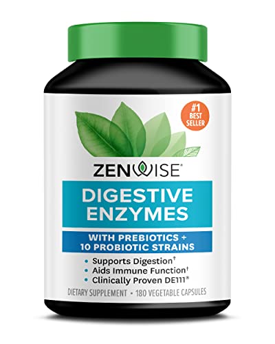 Zenwise Digestive Enzymes Plus Prebiotics & Probiotics Supplement, 180 Servings, Vegan Formula for Better Digestion & Lactose Absorption with Amylase & Bromelain, 2 Month Supply