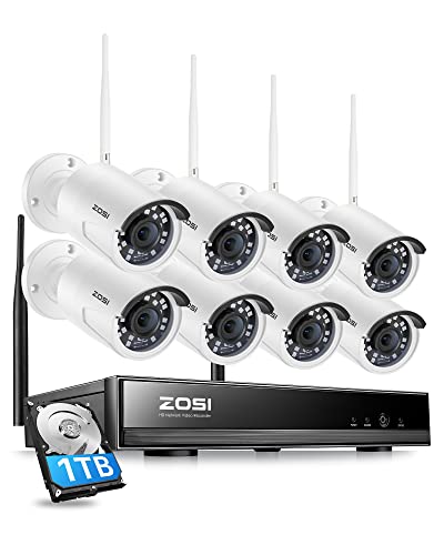 ZOSI 2K 8CH Wireless Security Camera System with 1TB HDD,2K H.265+ 8CH CCTV NVR,8pcs 3MP WiFi Surveillance Cameras Indoor Outdoor,Night Vision,Motion Detection,Remote Access,for Home 24/7 Recording